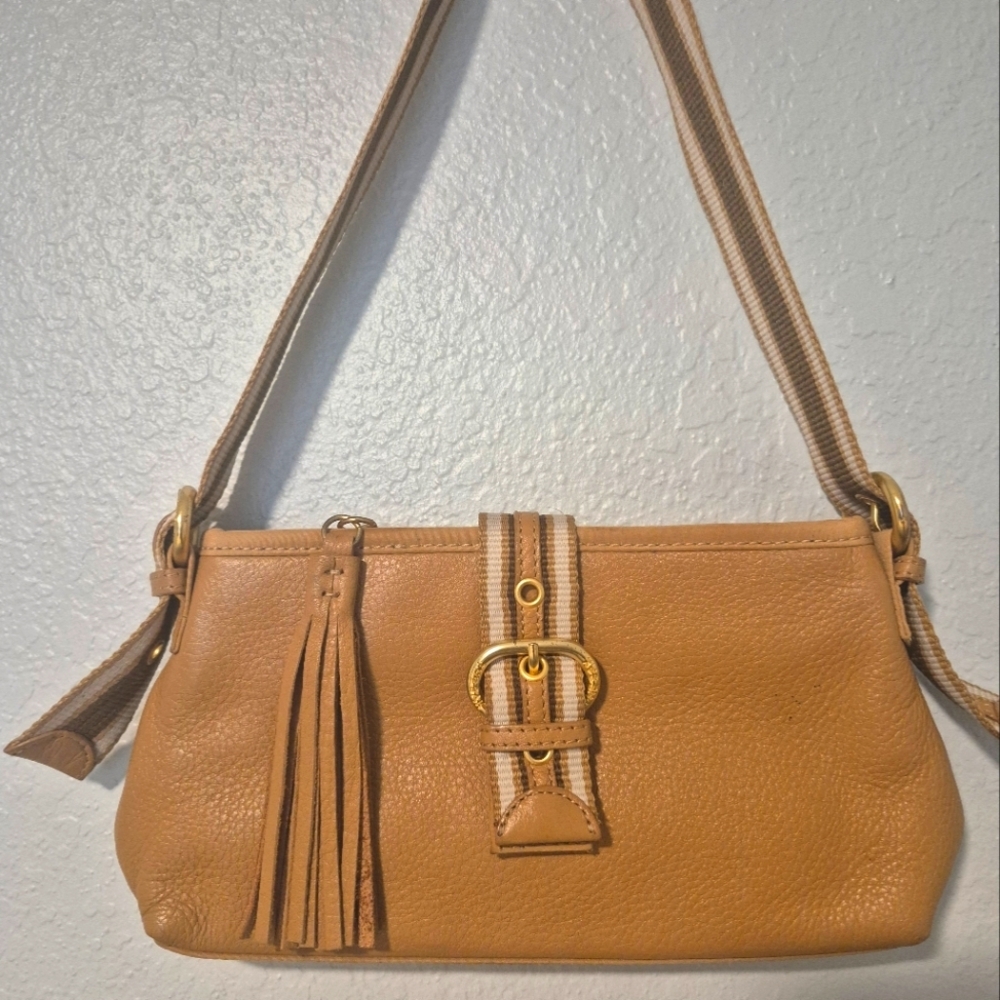 The Sak Tan Leather Bag with Gold Accents